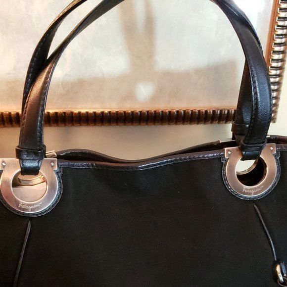 Awesome! Ferragamo Large Tote Handbag/ Black Fabric/Good Condition $1,350.00. - Picture 5 of 16